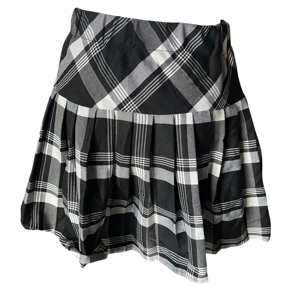 Urban Coco Black White Plaid Pleated Mini Skirt High Waist Skater Skirt Womens M
